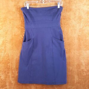 THEORY Womens Dress Small Blue Strapless Sheath Pockets Stretch